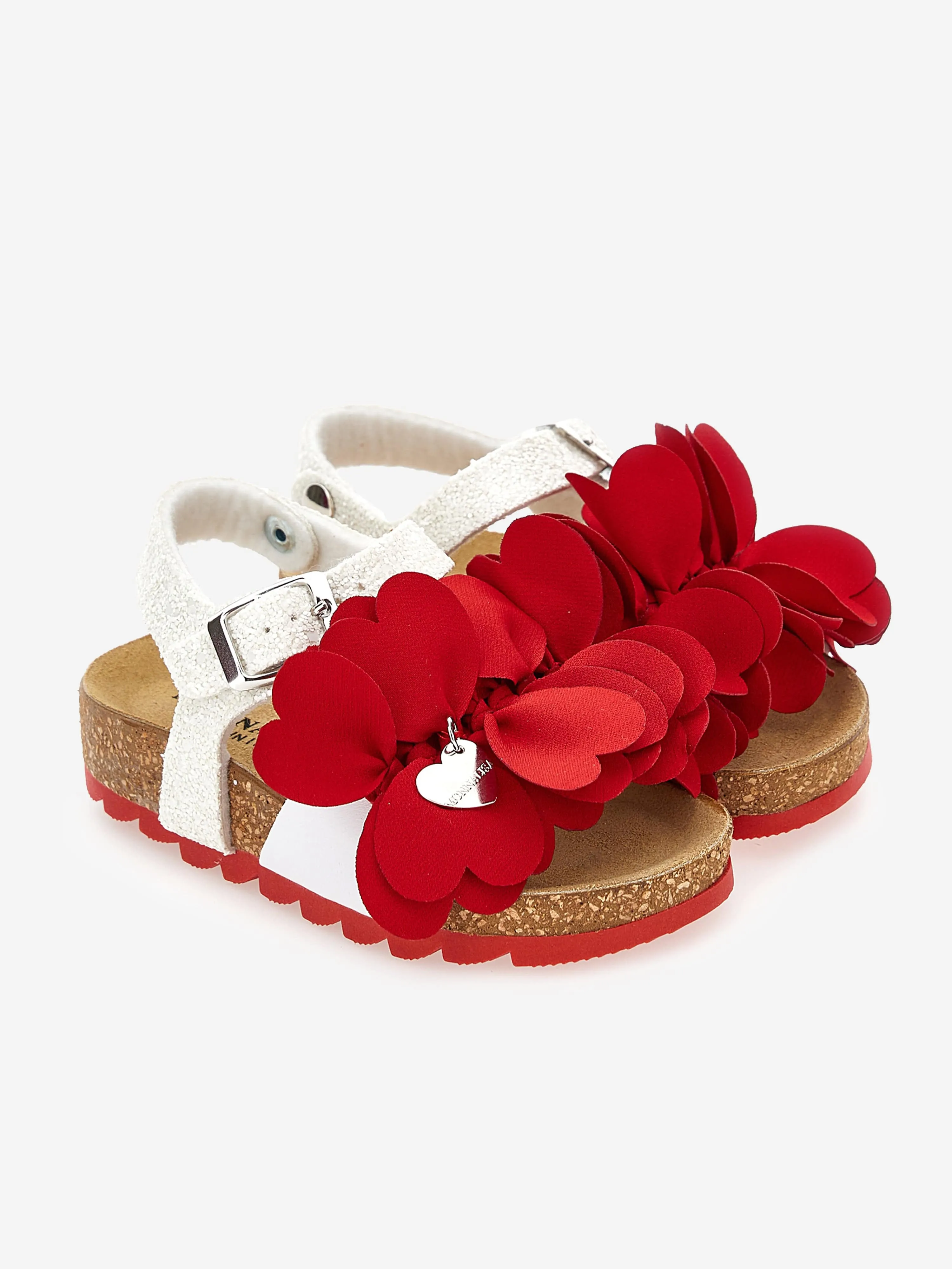 Monnalisa Girls Glitter Petal Sandals in Red