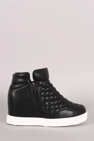 Quilted Zipper High Top Wedge Sneaker