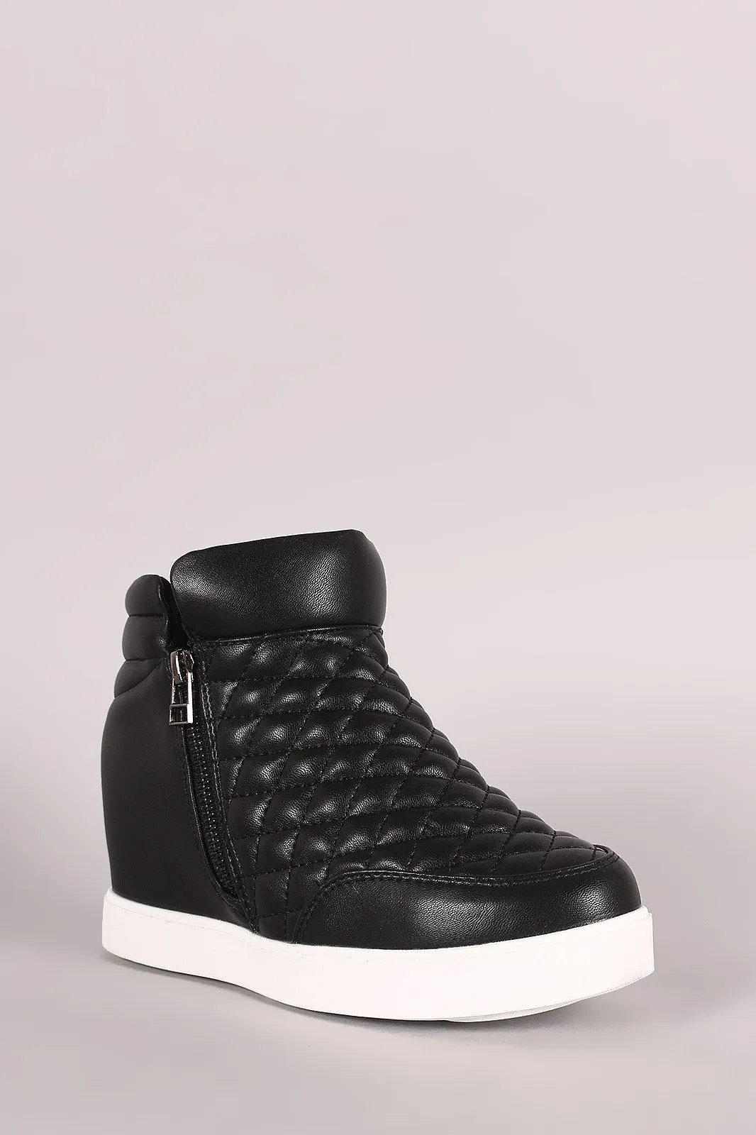 Quilted Zipper High Top Wedge Sneaker