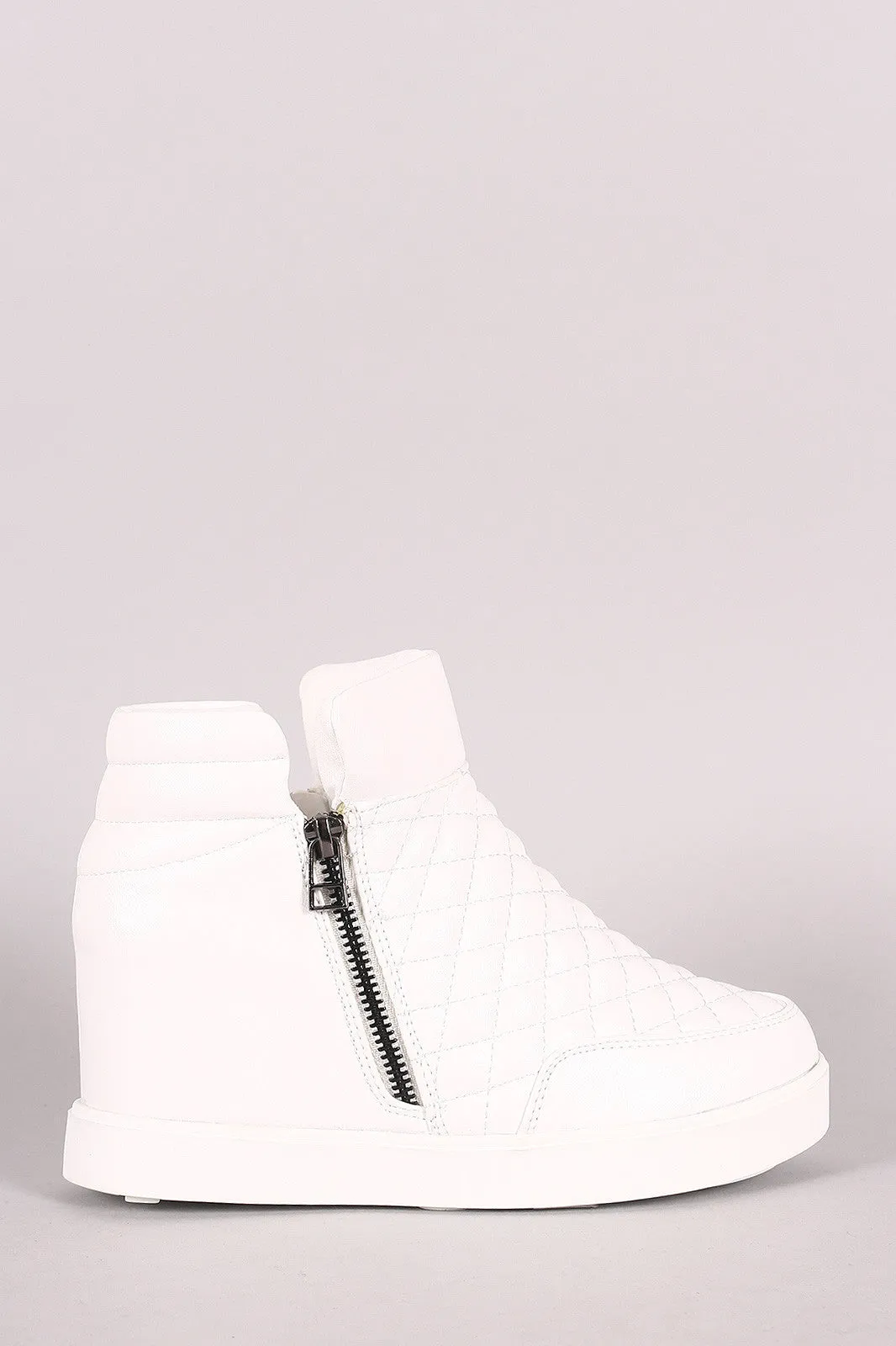 Quilted Zipper High Top Wedge Sneaker