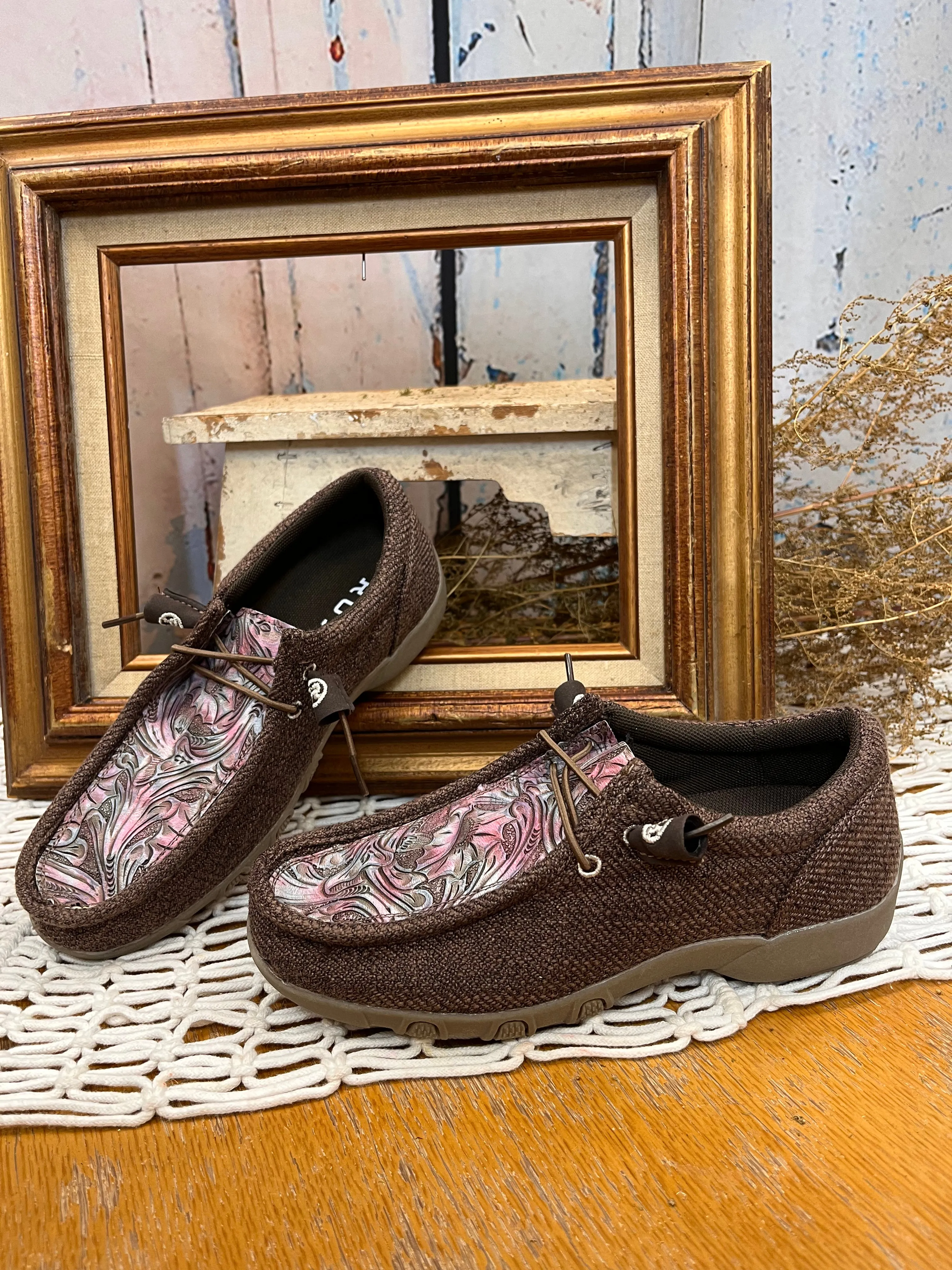 Roper Women's Chillin Dark Brown Canvas Embossed Vamp Driving Moc 1791-3000