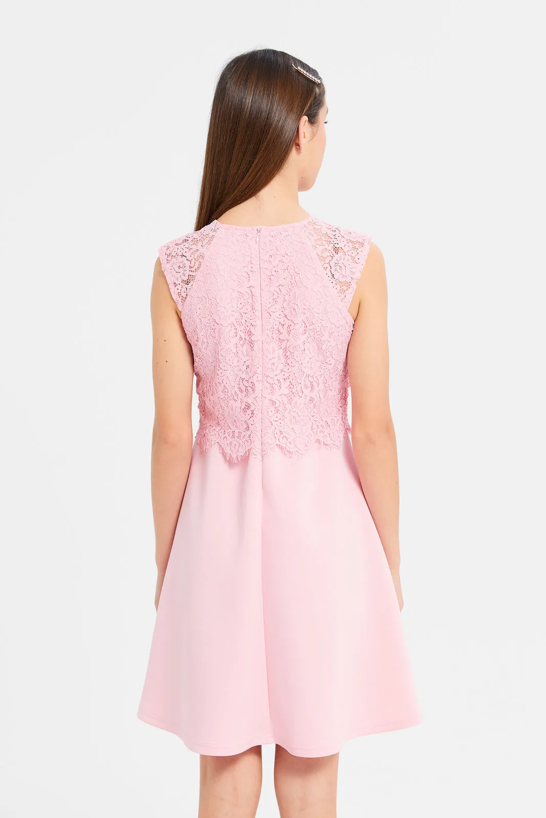 Senior Girls Pink Lace Scuba Dress