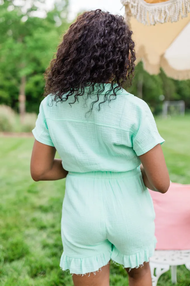 Stop And Stare Mint Flutter Hem Collared Romper