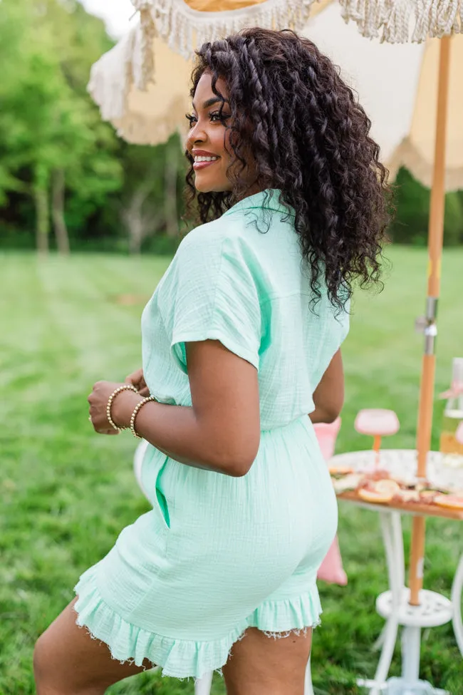 Stop And Stare Mint Flutter Hem Collared Romper