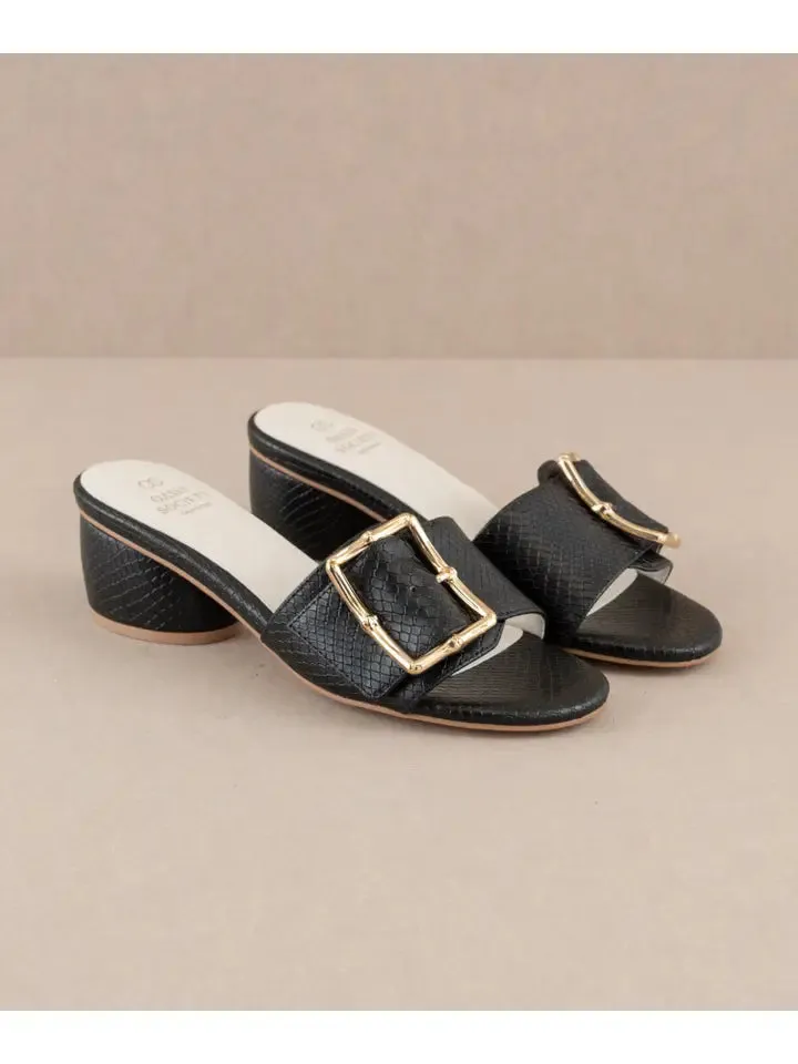 The Tucson Black Low Heel with Bamboo Buckle