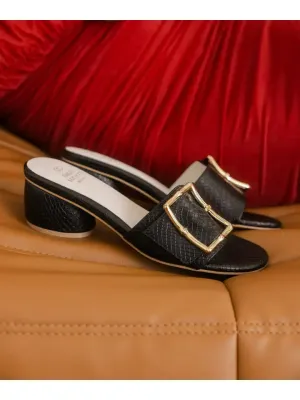 The Tucson Black Low Heel with Bamboo Buckle