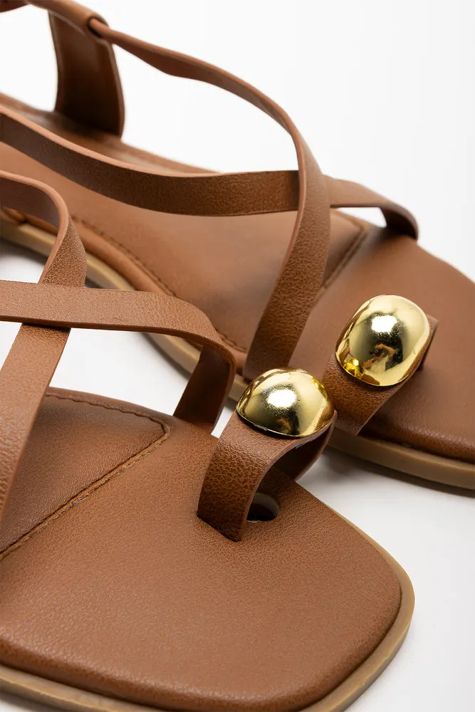 Toe Post Strappy Sandal Brown