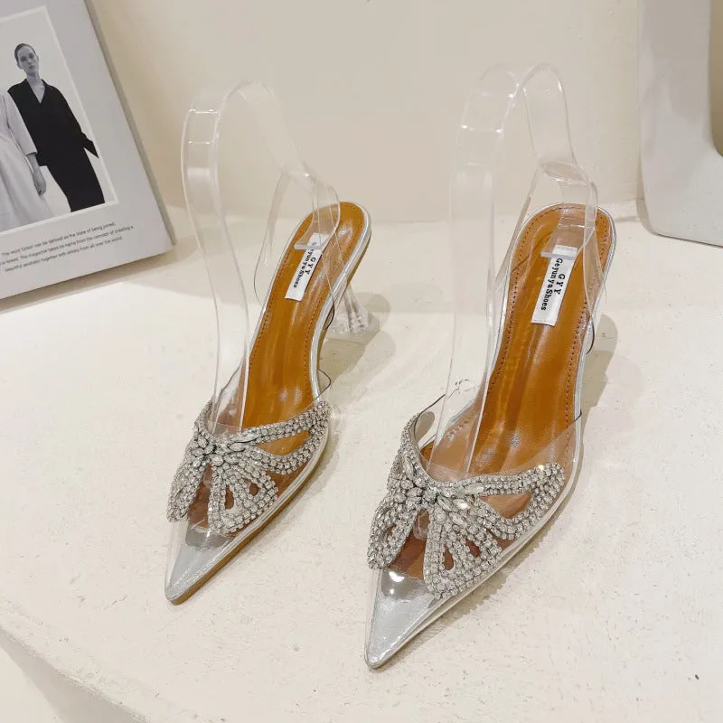 Transparent Rhinestone Butterfly Heel