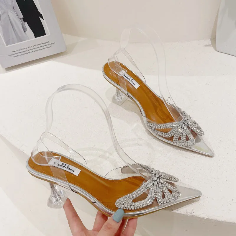 Transparent Rhinestone Butterfly Heel