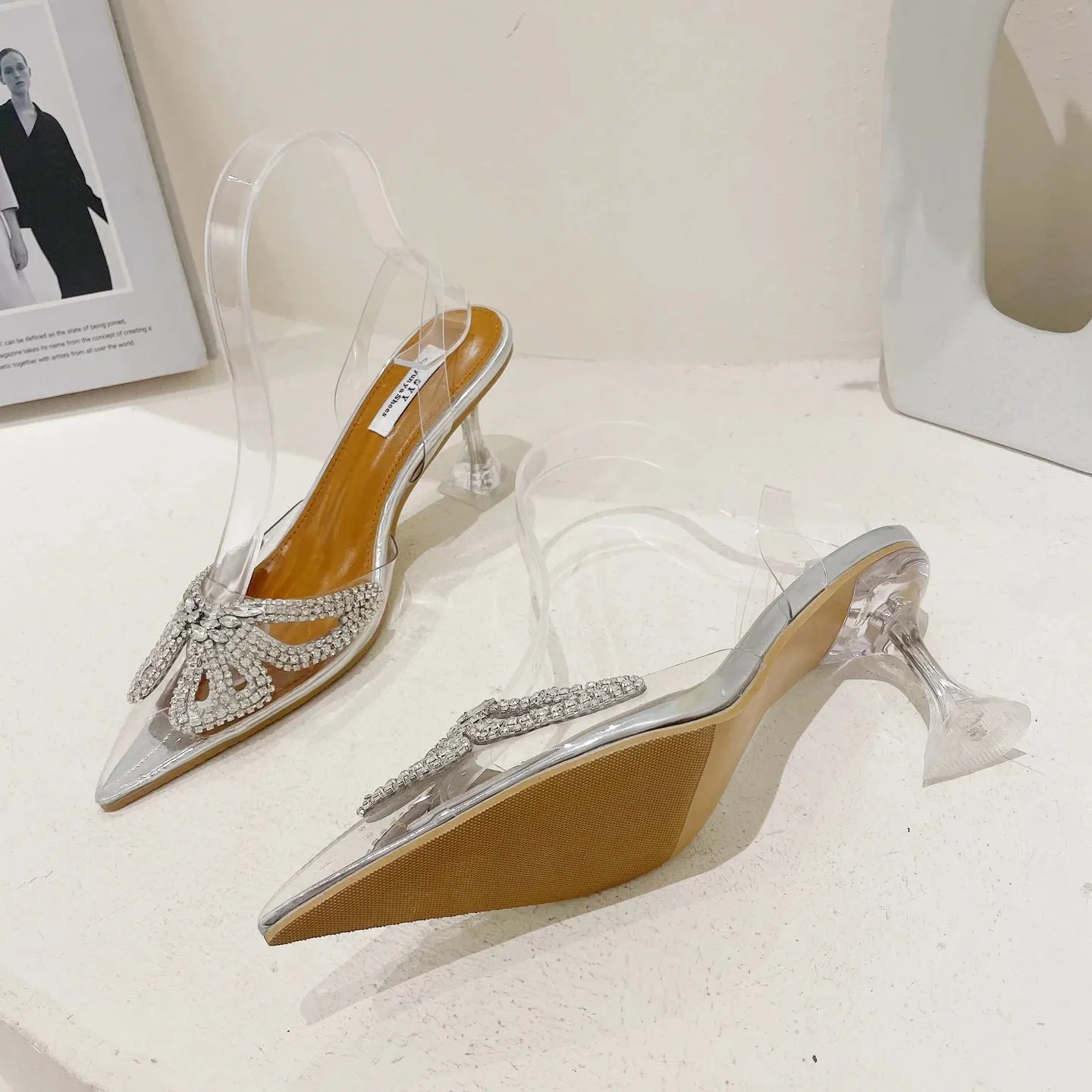 Transparent Rhinestone Butterfly Heel