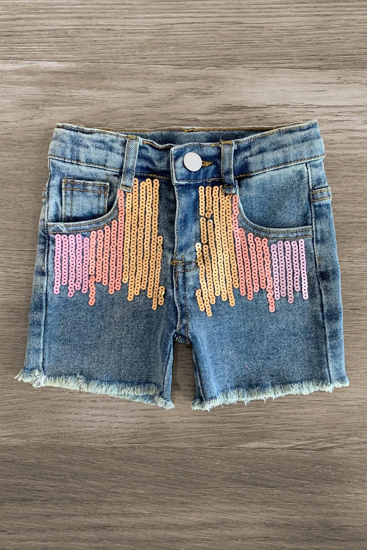 Watercolor Flower Sequin Denim Short Set