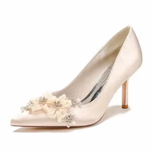 Wedding Shoes Satin High Heel Point Toe Wedding Heels Bridal Shoes Rhinestone Wedding Party Evening Shoes