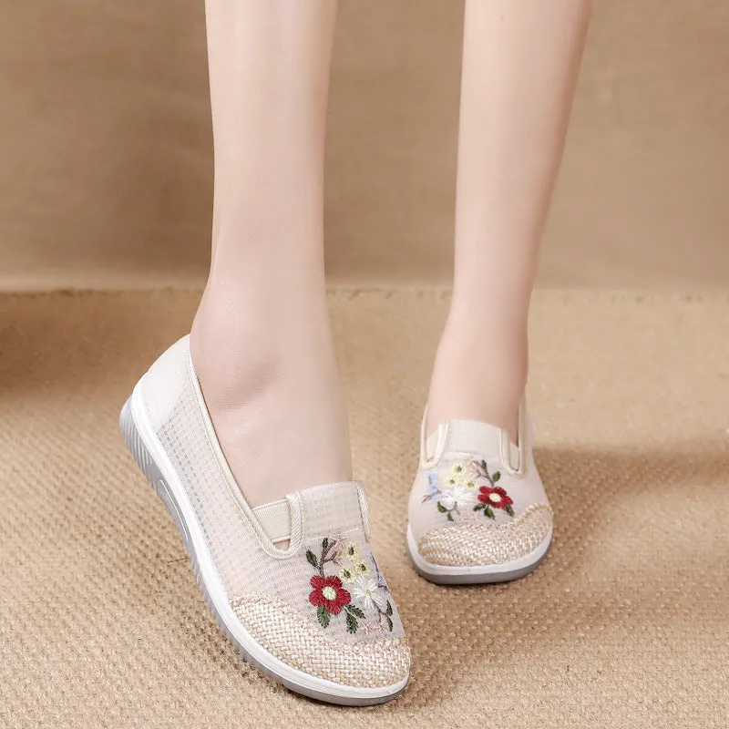 Women's Female Tennis Ethnic Style Mesh Embroidered Canvas Shoes