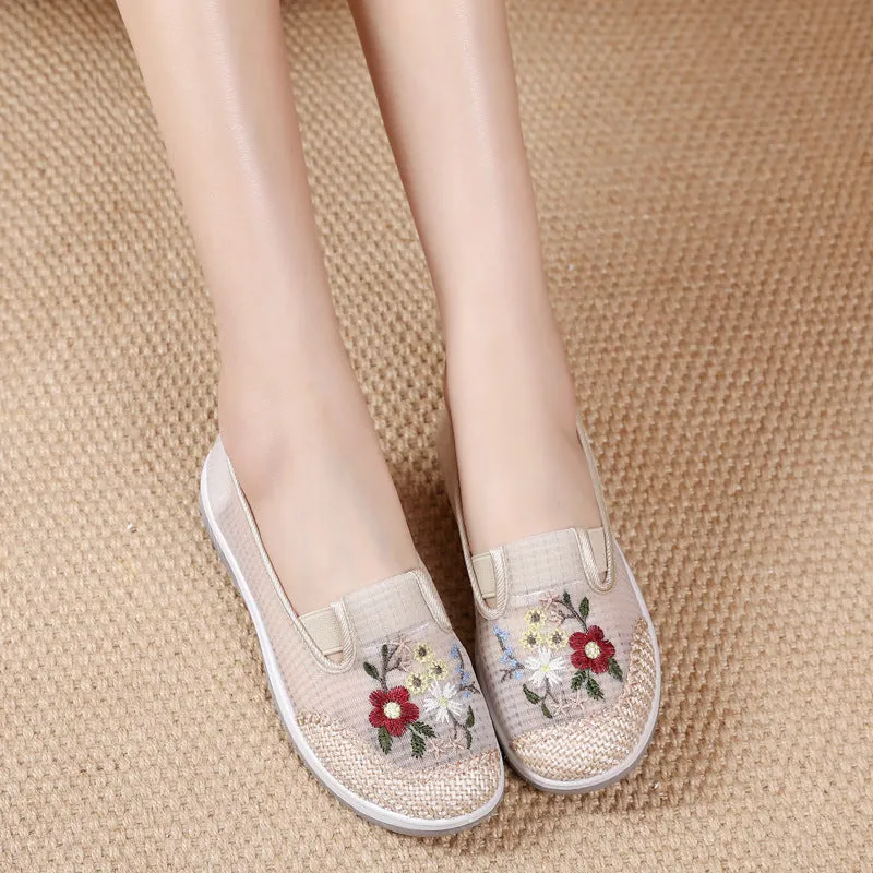 Women's Female Tennis Ethnic Style Mesh Embroidered Canvas Shoes