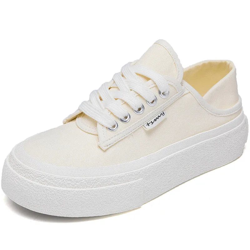 Women's Step On Two Wear Platform White Canvas Shoes